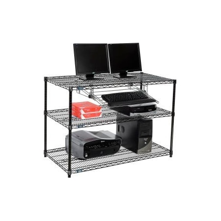 Nexel     3-Shelf Wire Computer LAN Workstation With Keyboard Tray, 48W X 24D X 34H, Black